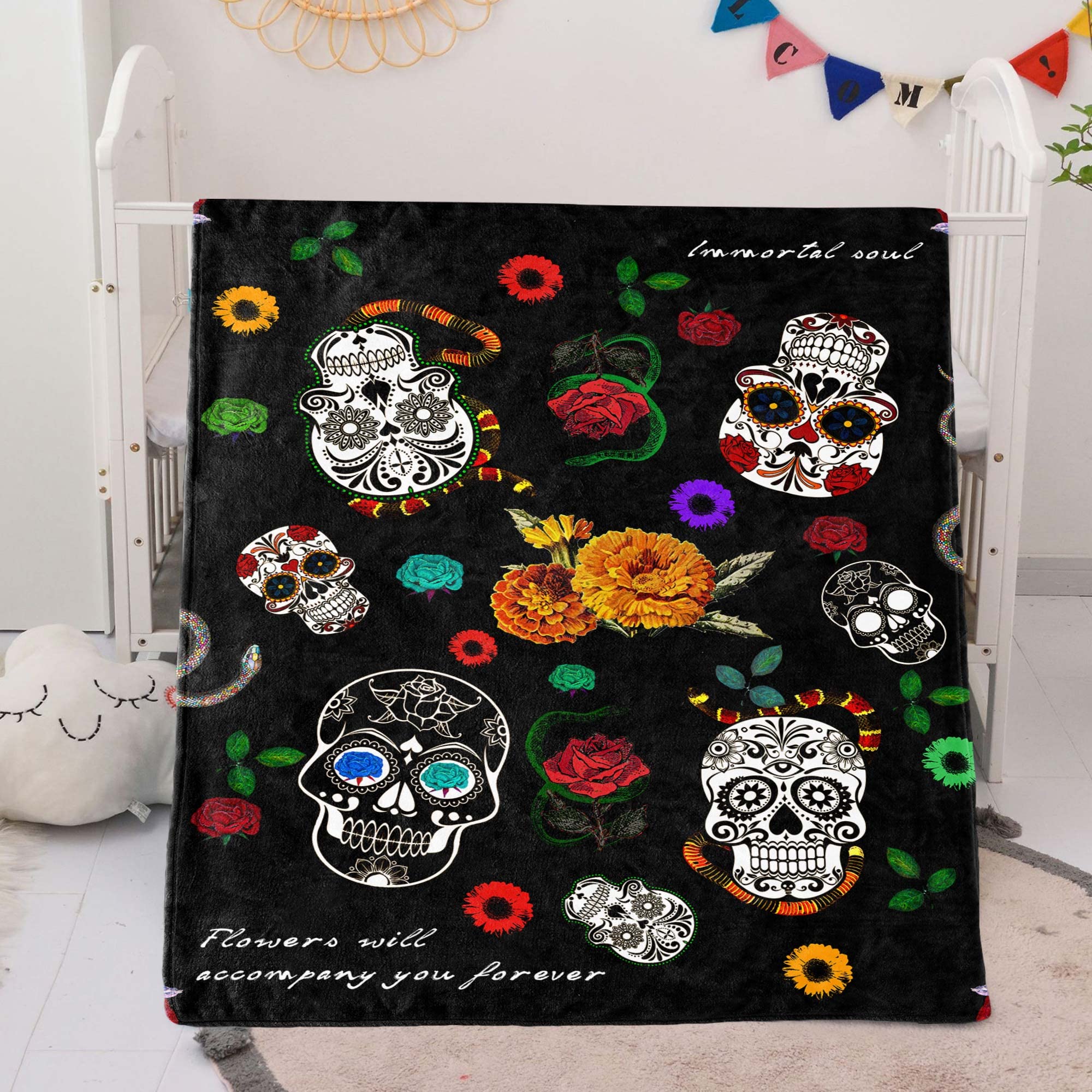 Prokelin Skull Leaves and Flowers Throws Blanket Women Gifts Soft Flannel Plush Lightweight Couch Sofa Bed 60