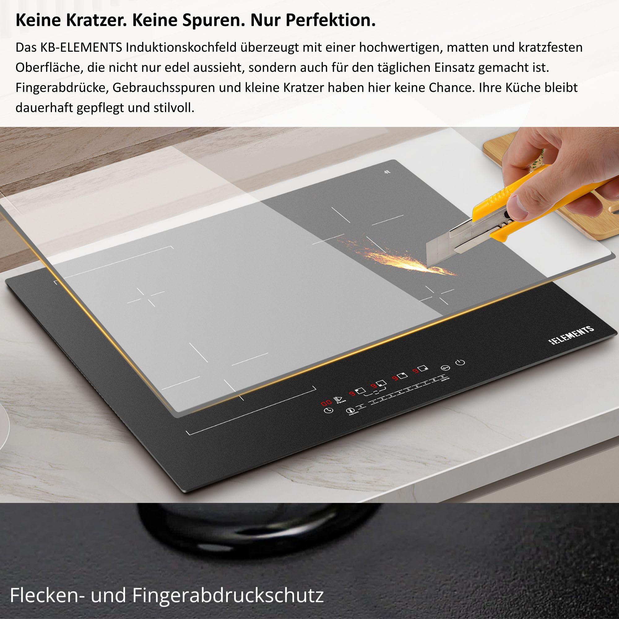 Induktionskochfeld 60 cm, Warmhaltefunktion, Induktionskochfeld mit stecker, kratzfeste Oberfläche, mit Stecker, Flexzone, Autark, Rahmenlos, Touch-Bedienung
