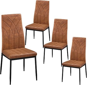 costoffs Dining Chairs Set of 4 Faux Leather Side Kitchen Chair Retro Brown