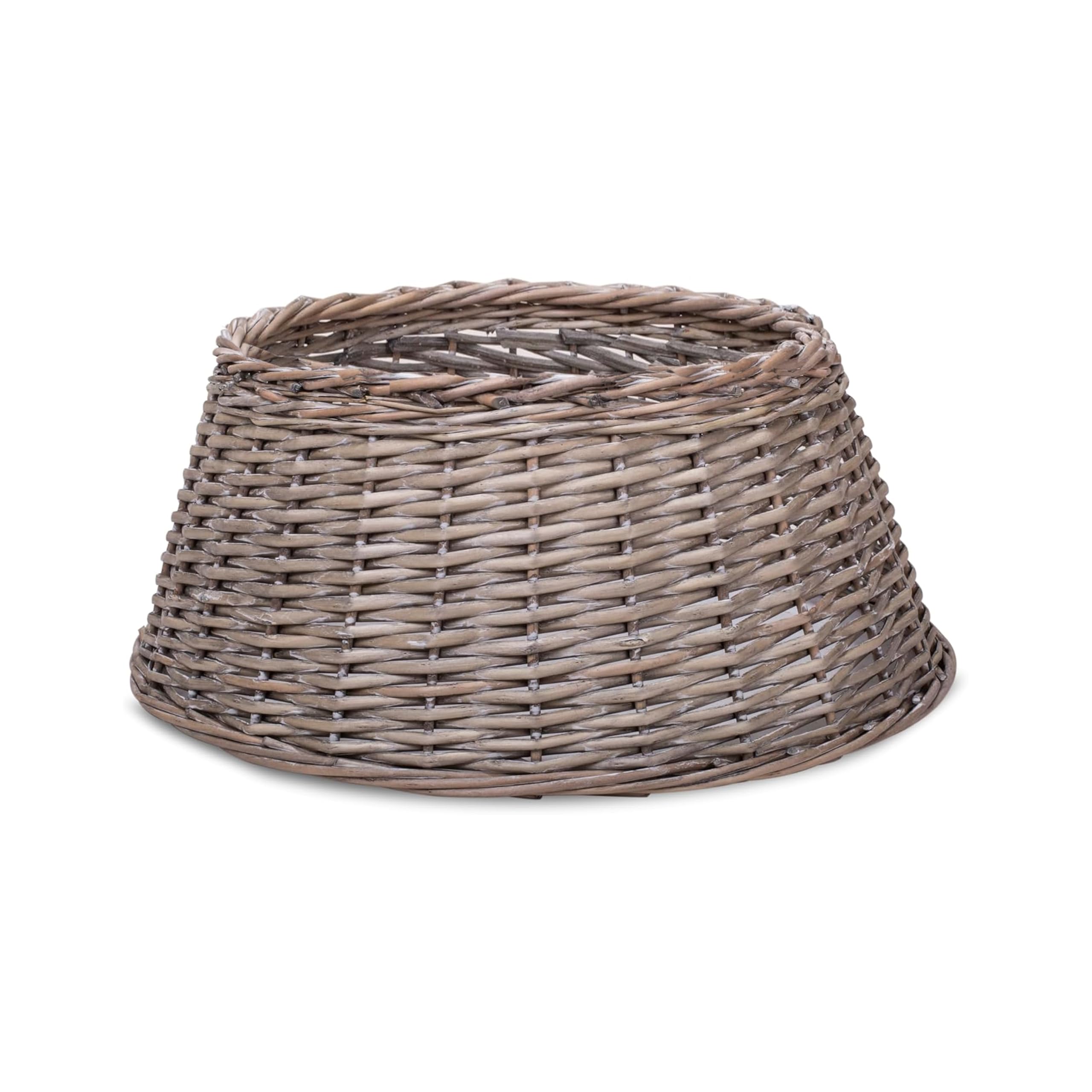Wickerfield Grey Wash Natural Wicker Christmas Tree Skirt Xmas Tree Stand Decoration Basket Tree Base (, Large)