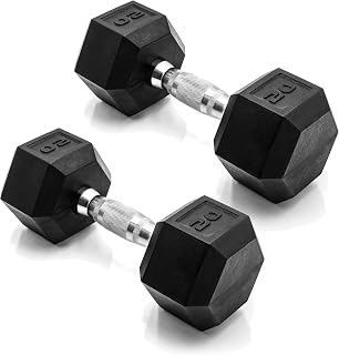 CAP Barbell Coated Hex Dumbbells Pair - Anti-Roll, Knurled Grip, 5-50 lbs for Muscle Building & HIIT Workouts