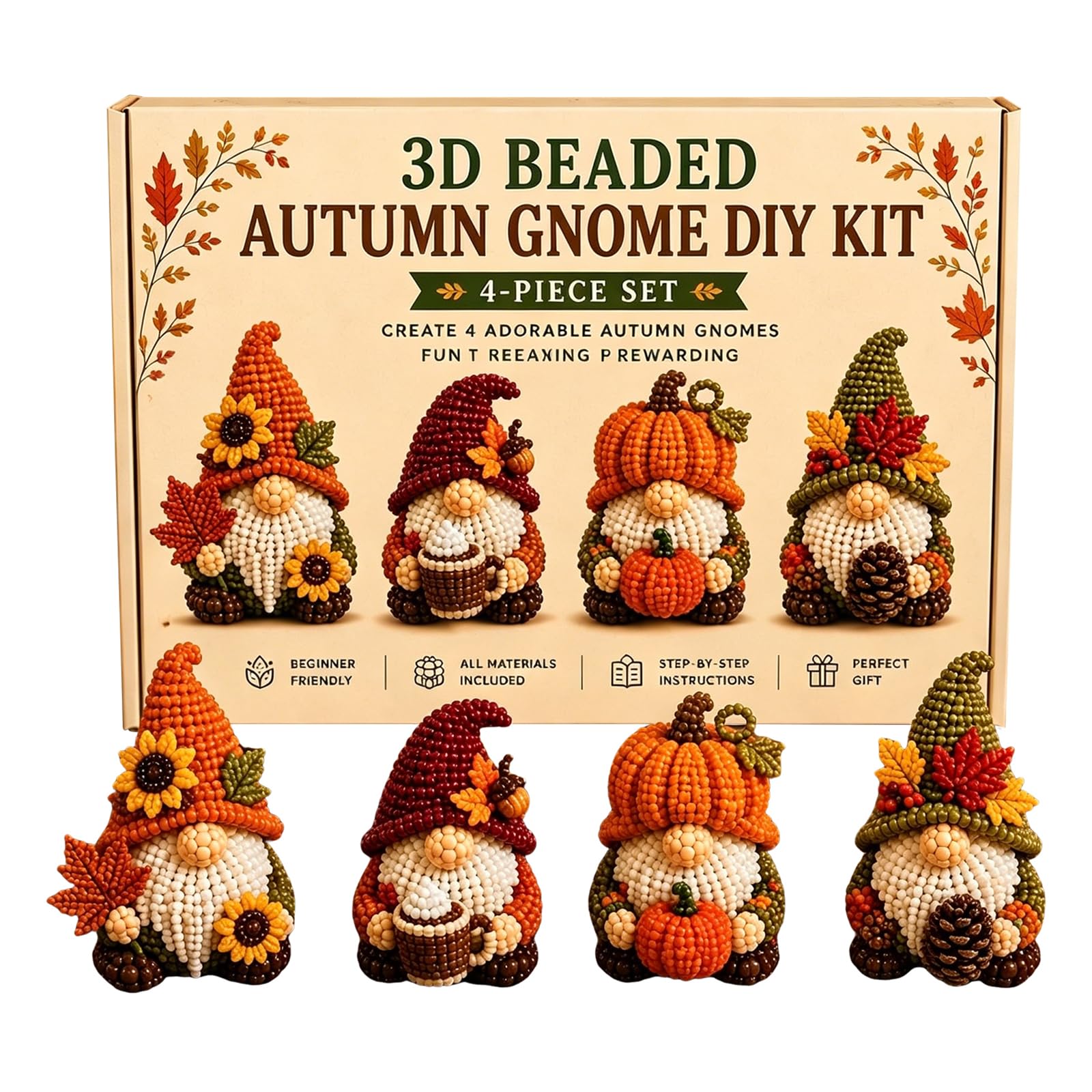 Set 09 Diy Gnome Bead Craft Set Cute 3D Beaded Gnome Kit Animals Beadwork Crafts Kits Handmade Jewelry Art Beaded Kit Decoration Gifts For Beginners & Craft Enthusiasts Creative Beadwork Crafts