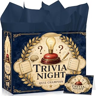 Hkshaoda Trivia Night Gift Bag Game Night Party Favor Bag with Tissue Paper and Greeting Card Quiz Champion Prize Game Winner Gifts for Trivia Lovers Teams Pub School Office Events Supplies