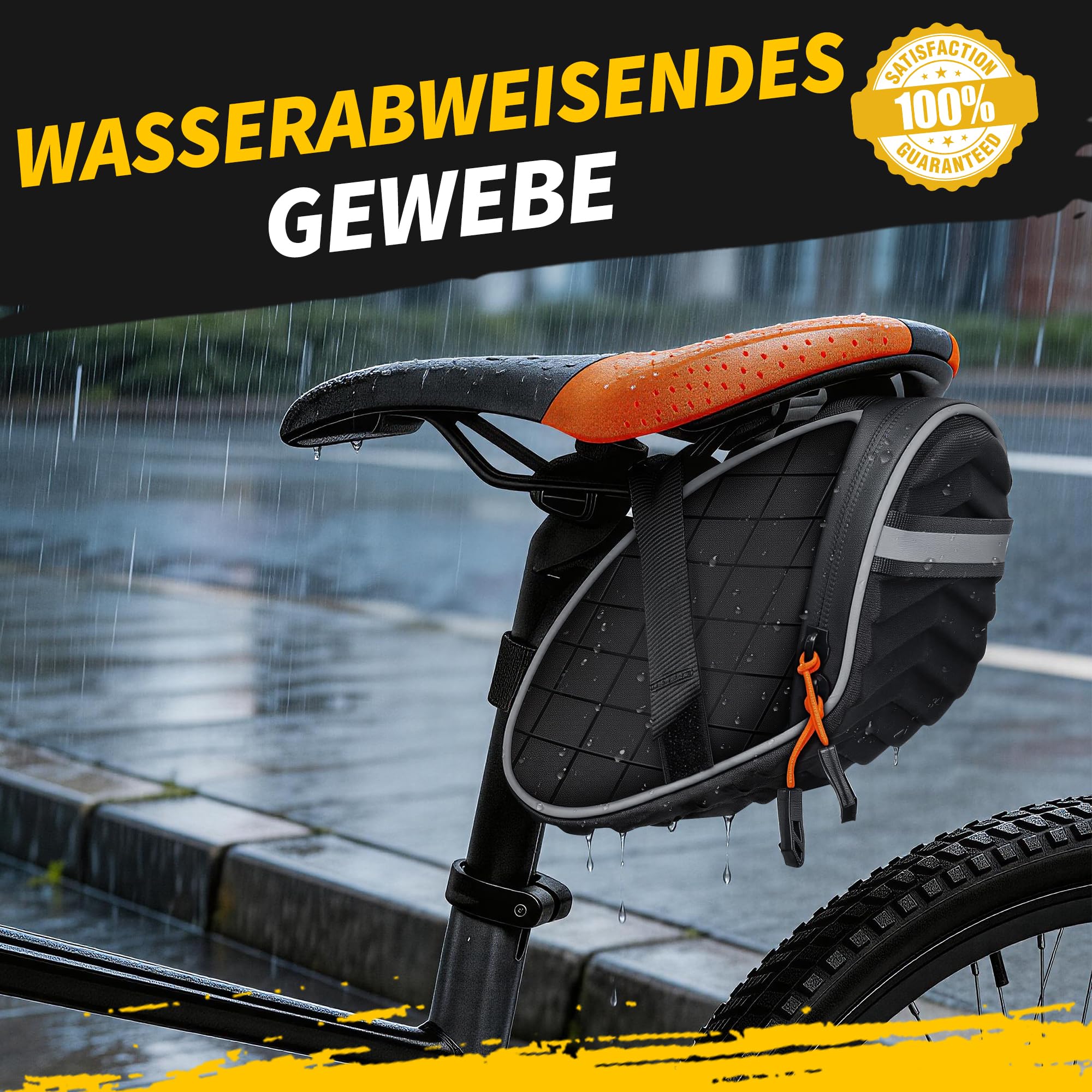 Fahrradtasche Satteltasche,Satteltasche für Mountainbikes und Rennräder mit Wasserdichten Reißverschlüssen,Schwarz（21.5 x 9.5 x 11.5 cm）