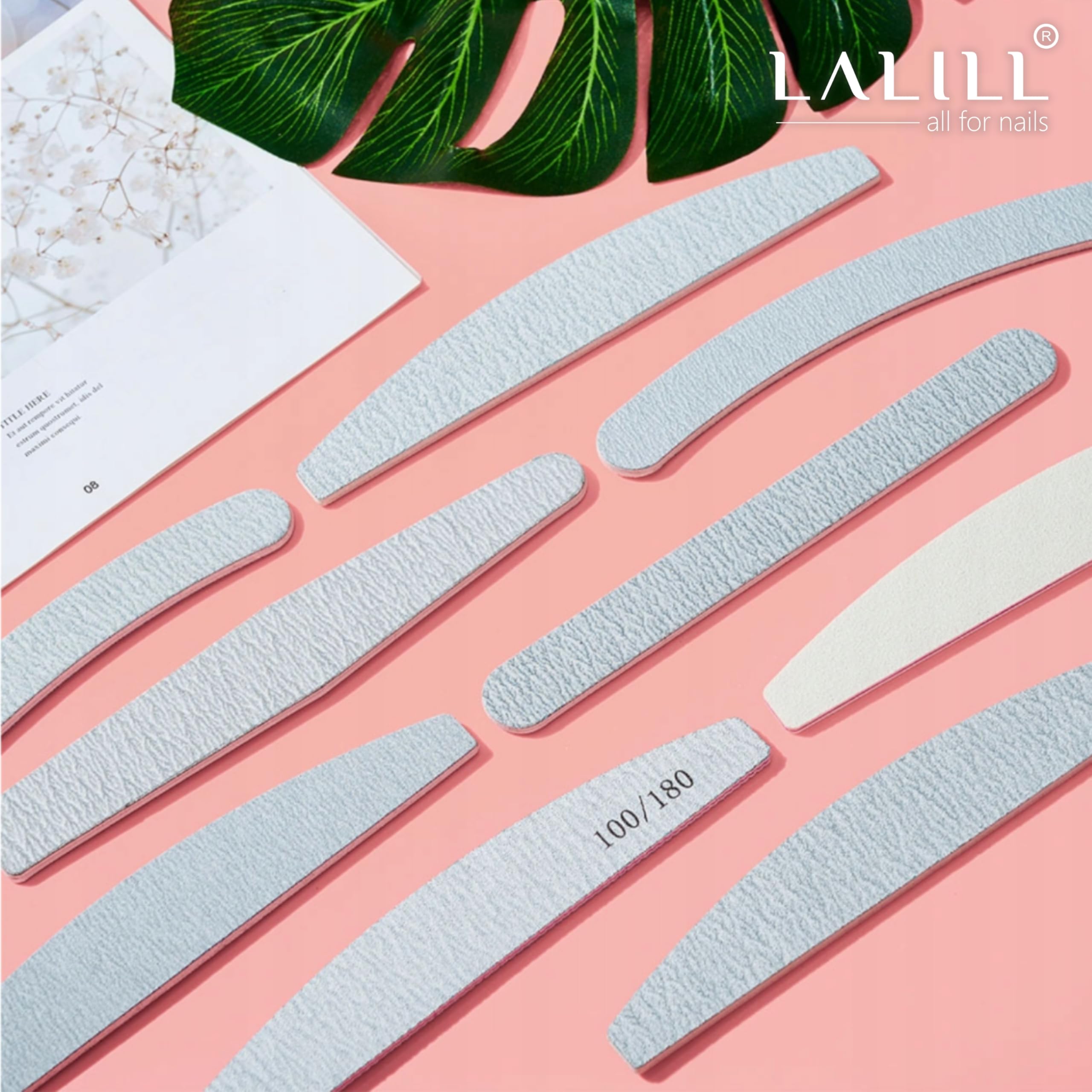 LALILL Lima per Unghie 50 Pz. 100/180 Grit, Mezza Luna Zebra - Lime per Unghie in Gel - Modellazione di Unghie Ibride, Acriliche, Gel Polish - Bifacciale, Monouso - Buffer, Block, Professionale