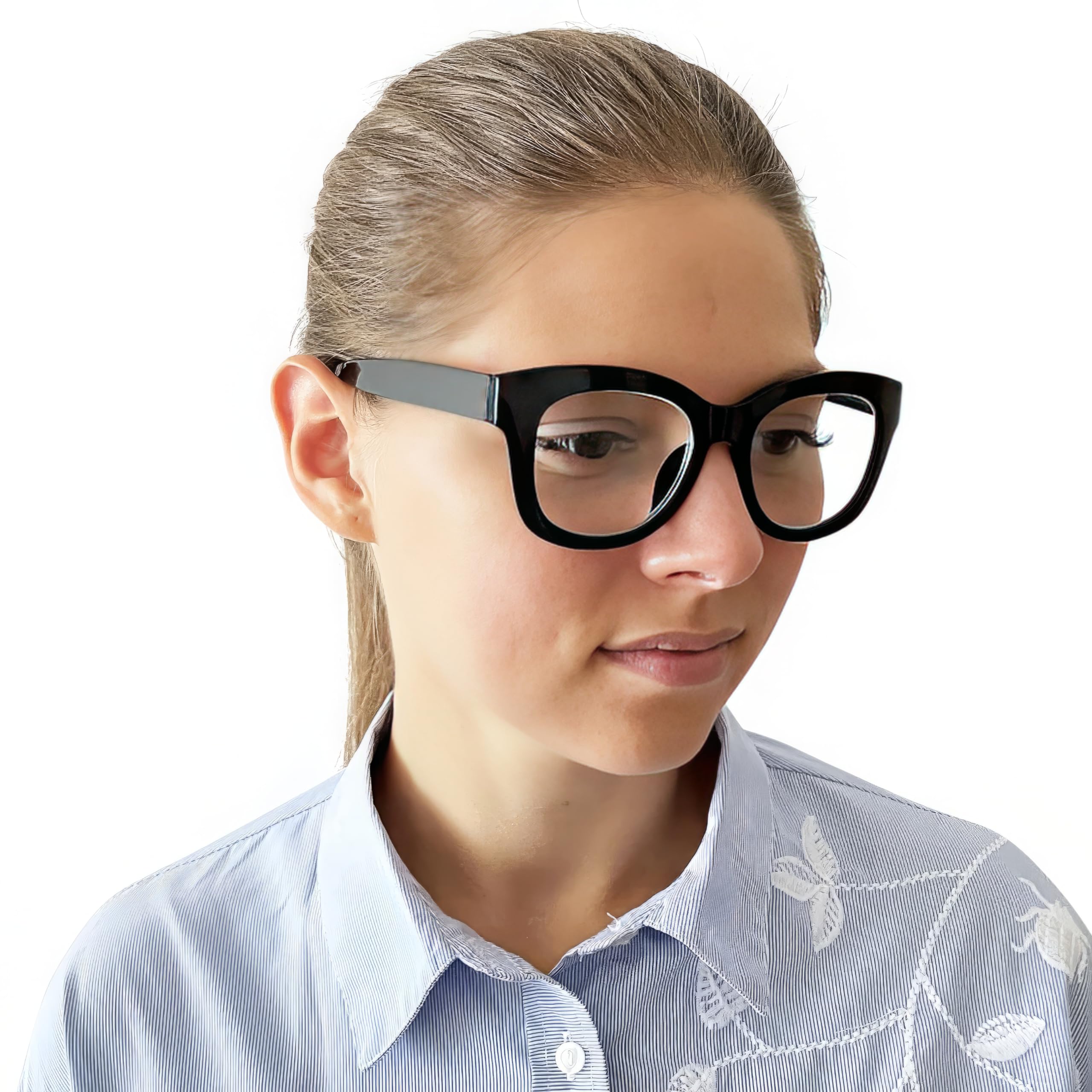 Mini Brille Occhiali da Lettura Rettangolari con Montatura Grande in Plastica, Occhiali Oversize Donna