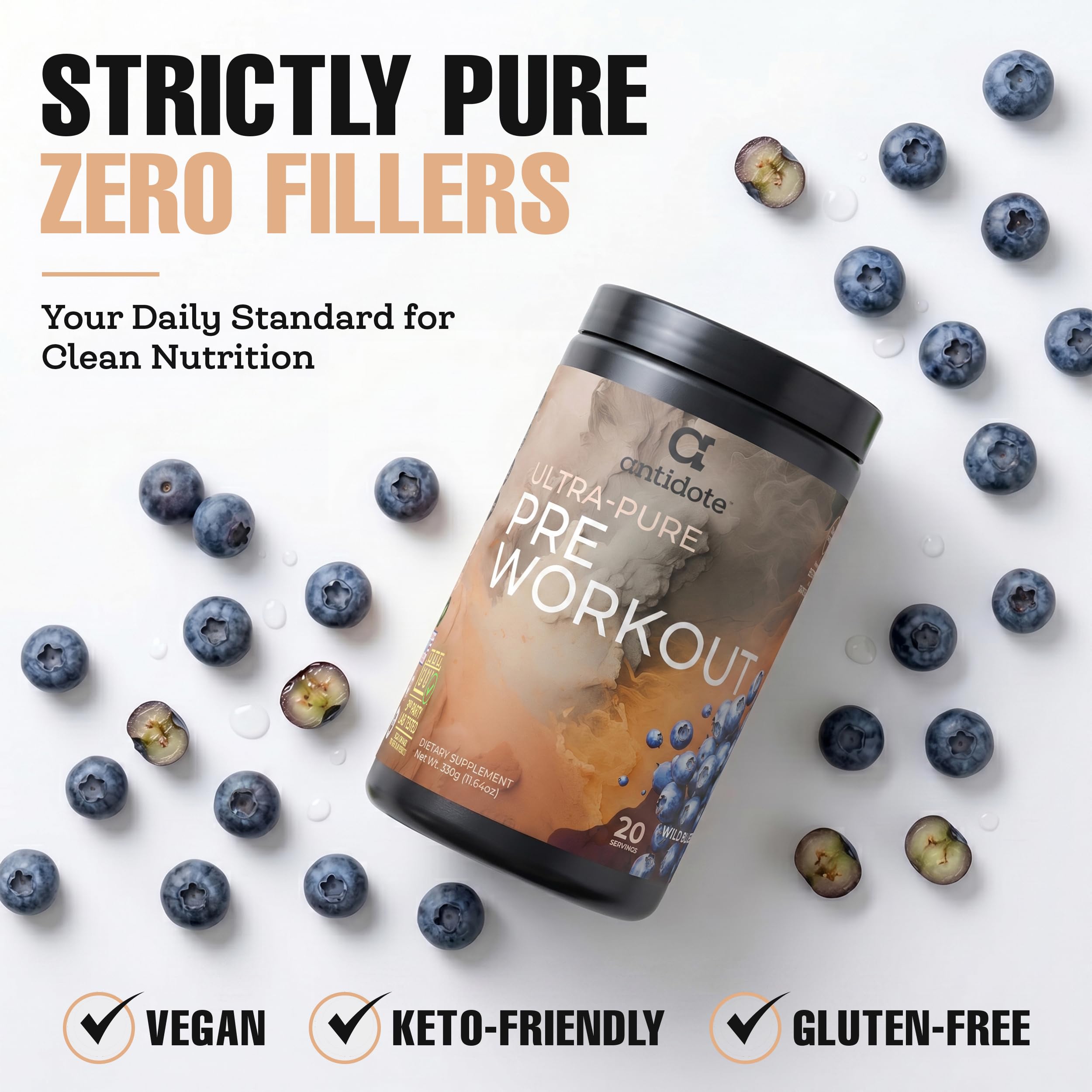 Antidote Clean Pre-Workout Powder - Natural Energy & Focus Booster with Beetroot, Creatine & Beta-Alanine - No Artificial Additives - Vegan, Keto-Friendly Supplement - Wild Blueberry - 20 Servings — Amazon image 4