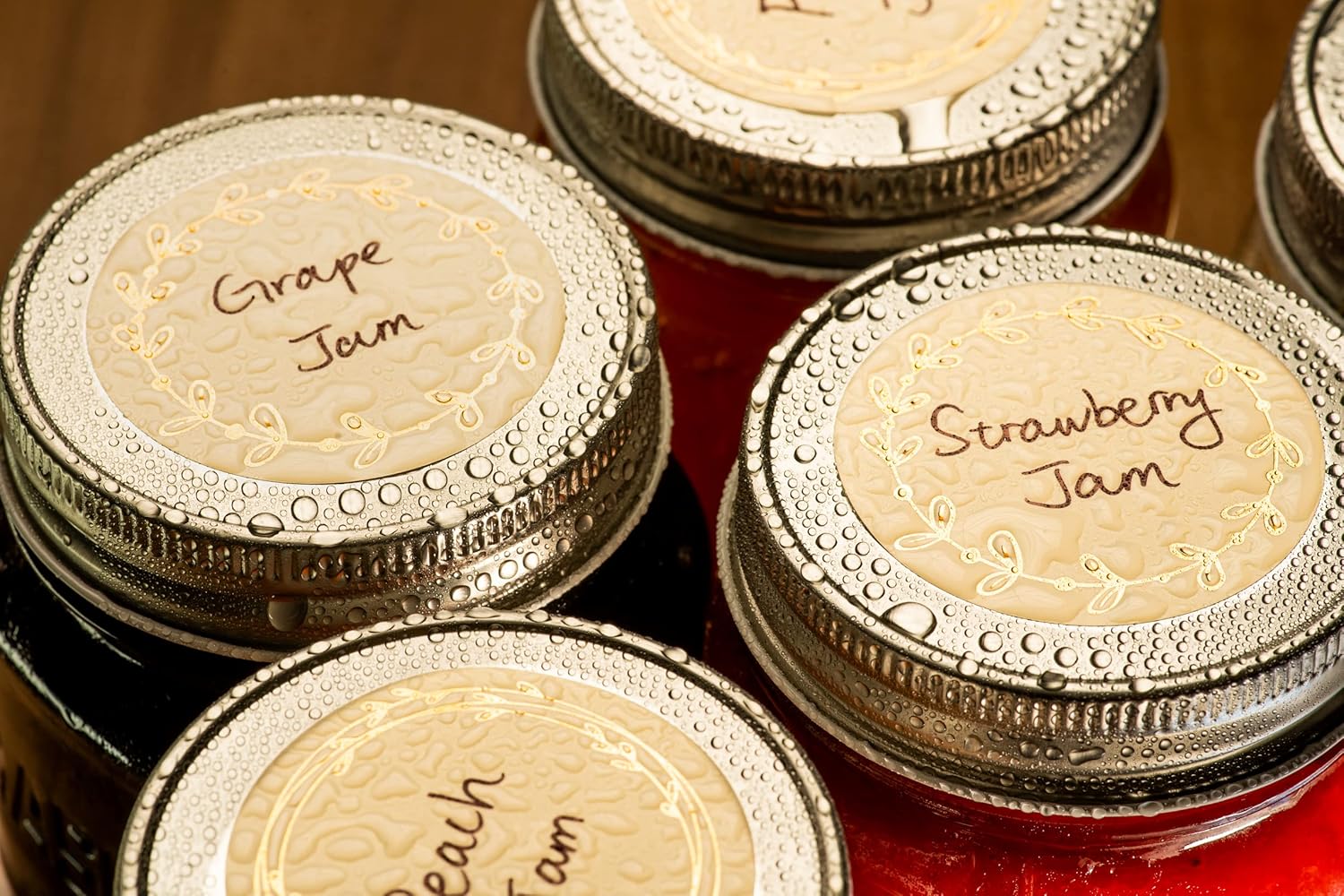 MONEST Waterproof & Oil Resistant Jar & Lid Stickers - Pantry/Canning, Spice & Bottle Labels (Golden Flower) - Image 2