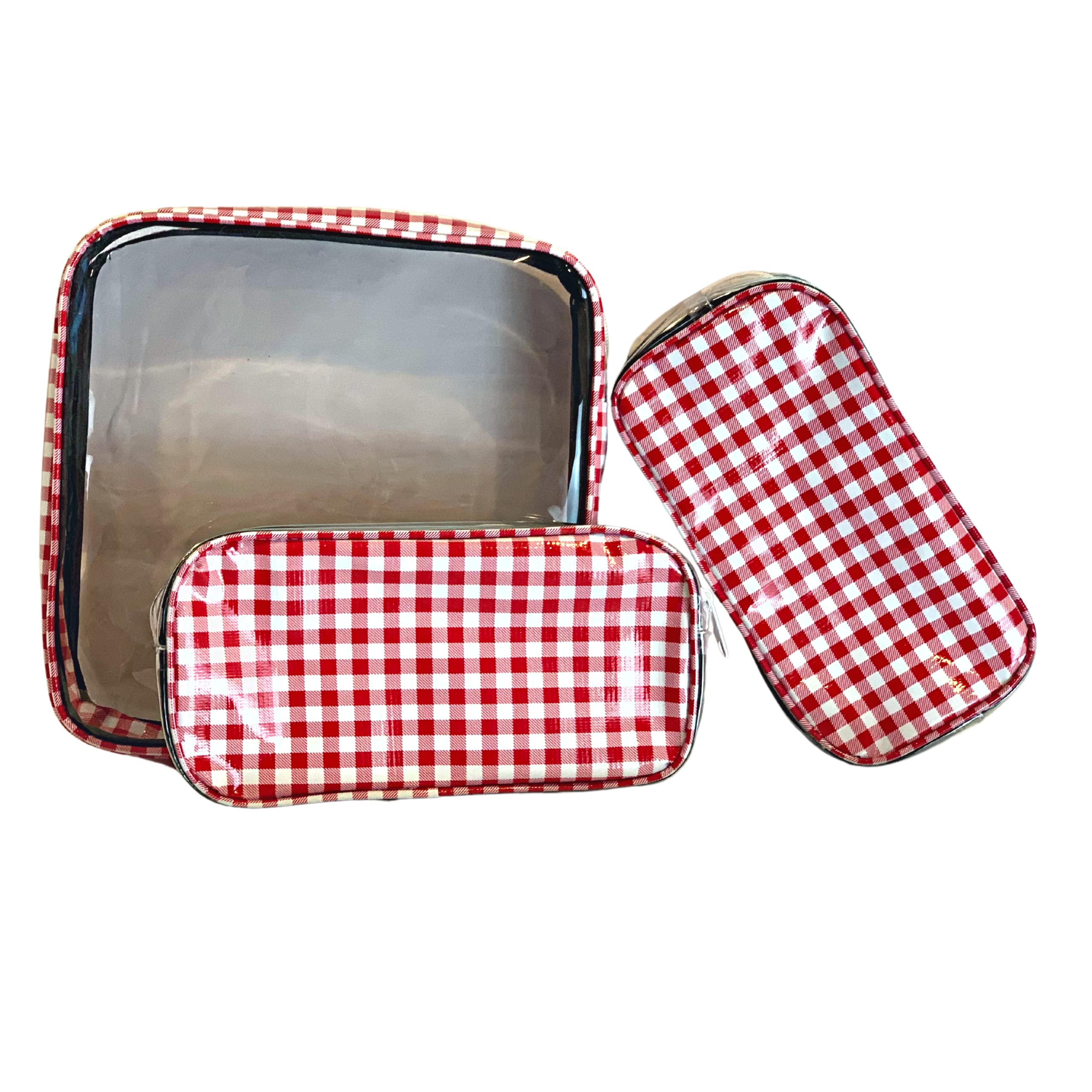 Alux Reise-Make-up-Taschen, wasserdicht, mehrfarbig, Reise-Kulturbeutel-Set, große und mittelgroße Make-up-Taschen für Reisen und Kosmetik, kleine Make-up-Tasche, 3-teilig, Vichy-Rot