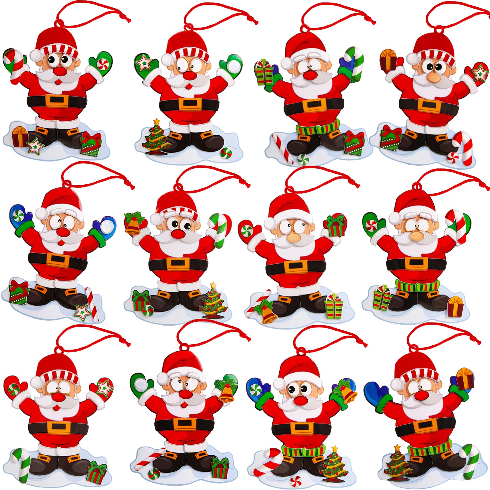 12PCS Santa Claus Craft Kits for Kids Christmas Crafts DIY Create Your Own Foam Santa Claus Ornament Self-Adhesive Sticker Sheets Fun Holiday Gifts