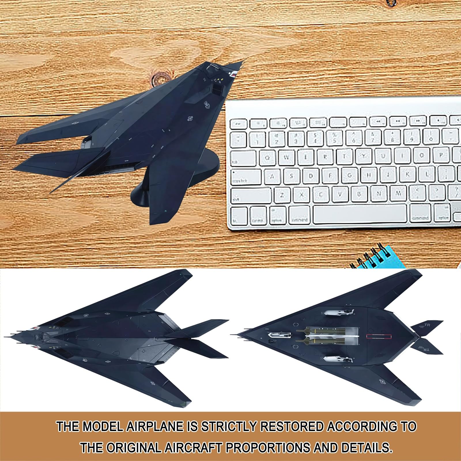Modello pressofuso bombardiere F-117 in scala 1:72 con equipaggiamento espositore for collezionisti militari, decorazione for scrivania scaffale, regalo perfetto for appassionati aviazione