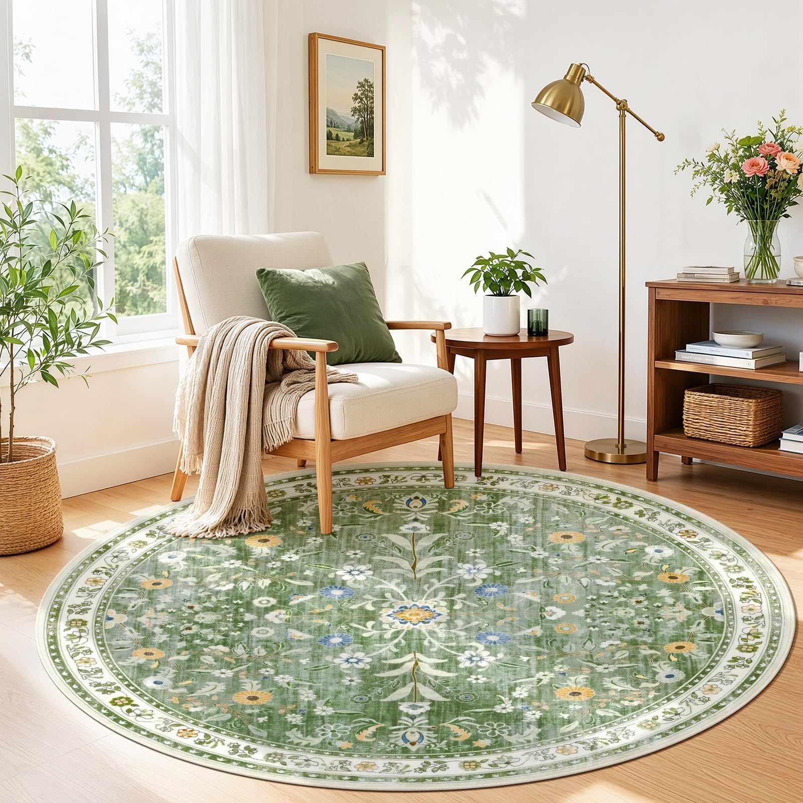 Homodeco Round Rugs Living Room Soft for Bedroom Lounge, Green, 120cm — image 1