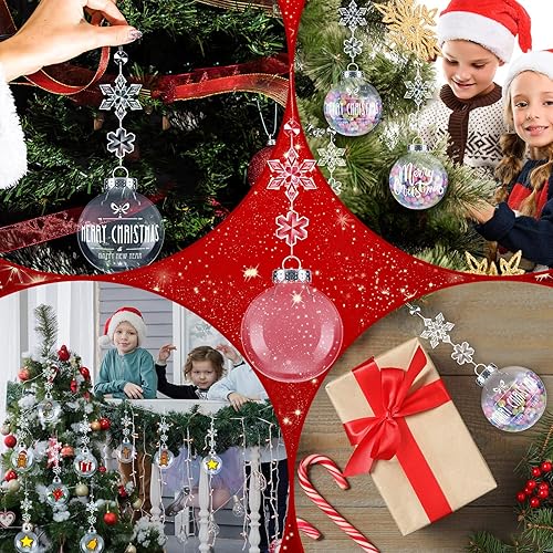 Miniatura 7 de Riceshoot 24 juegos de adornos de bola plana de Navidad de 3.15 pulgadas, incluye 24 adornos colgantes rellenables de plástico transparente, 48