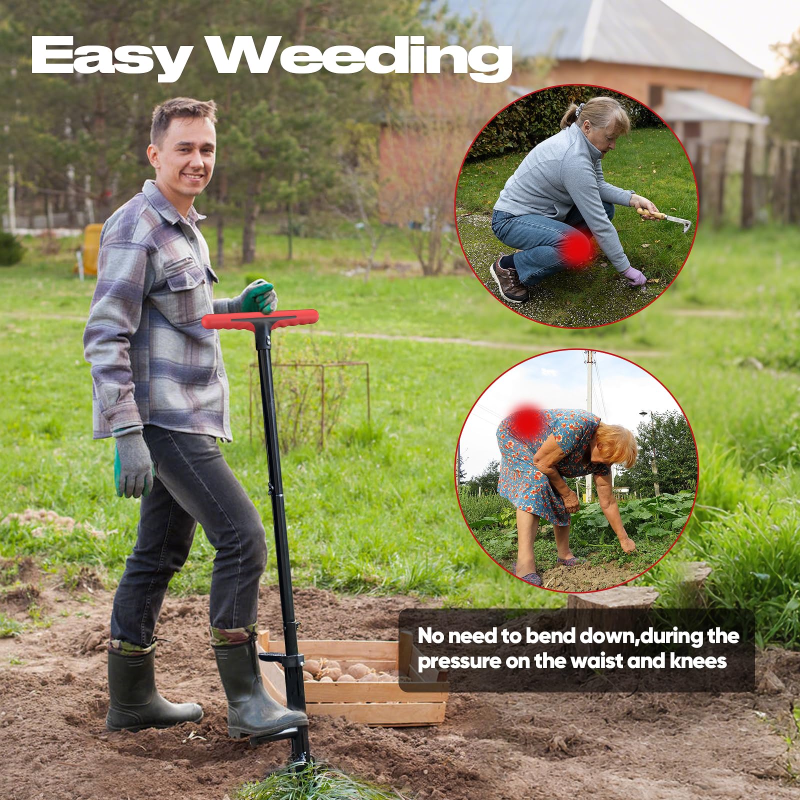 FLORA GUARD Escardador Manual, Extractora de Malas Hierbas 90 cm, con Cuatro Garras para Eliminación Eficaz, Garras y Pedal de Acero Inoxidable Reforzado y Templado, Herramienta de Jardín