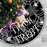 Vista 4 de Falda de árbol de Navidad de telaraña de Halloween, 36 pulgadas, con cordones, para truco o trato, falda de árbol negro, divertida fiesta