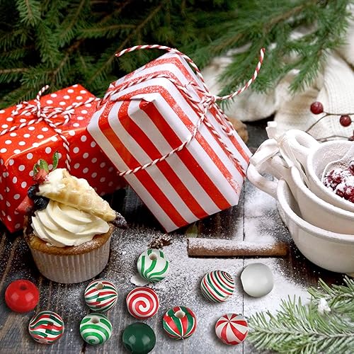 Miniatura 6 de 180 cuentas de madera de Navidad, cuentas de madera de bastón de caramelo, cuentas de madera de remolino para manualidades, cuentas de caramelo