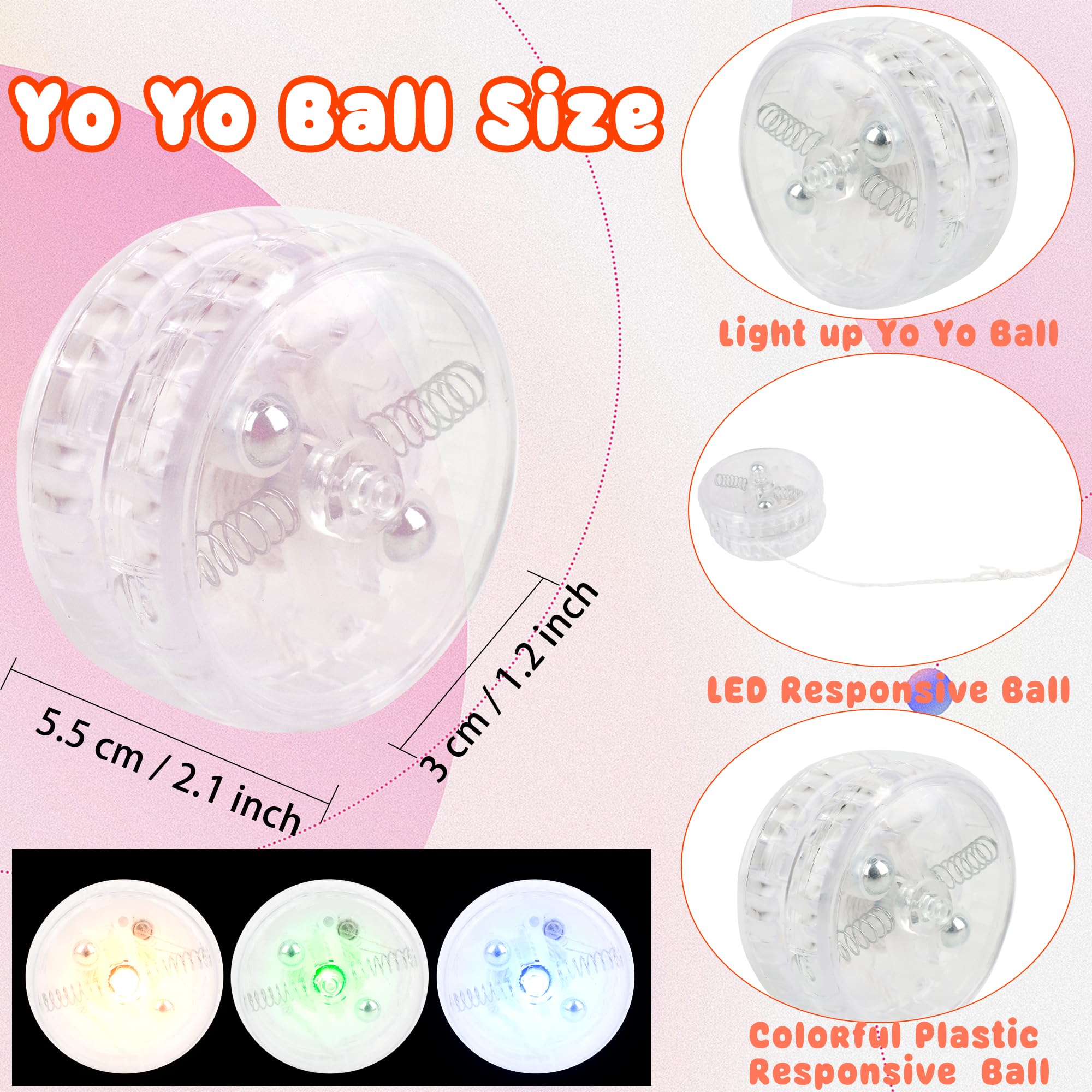 30 Pcs Light up Yo Yo Bulk Clear LED Responsive Yo Yo Plastic Responsive Bearing Balls for Beginner Level Kids Birthday Christmas Stocking Stuffers