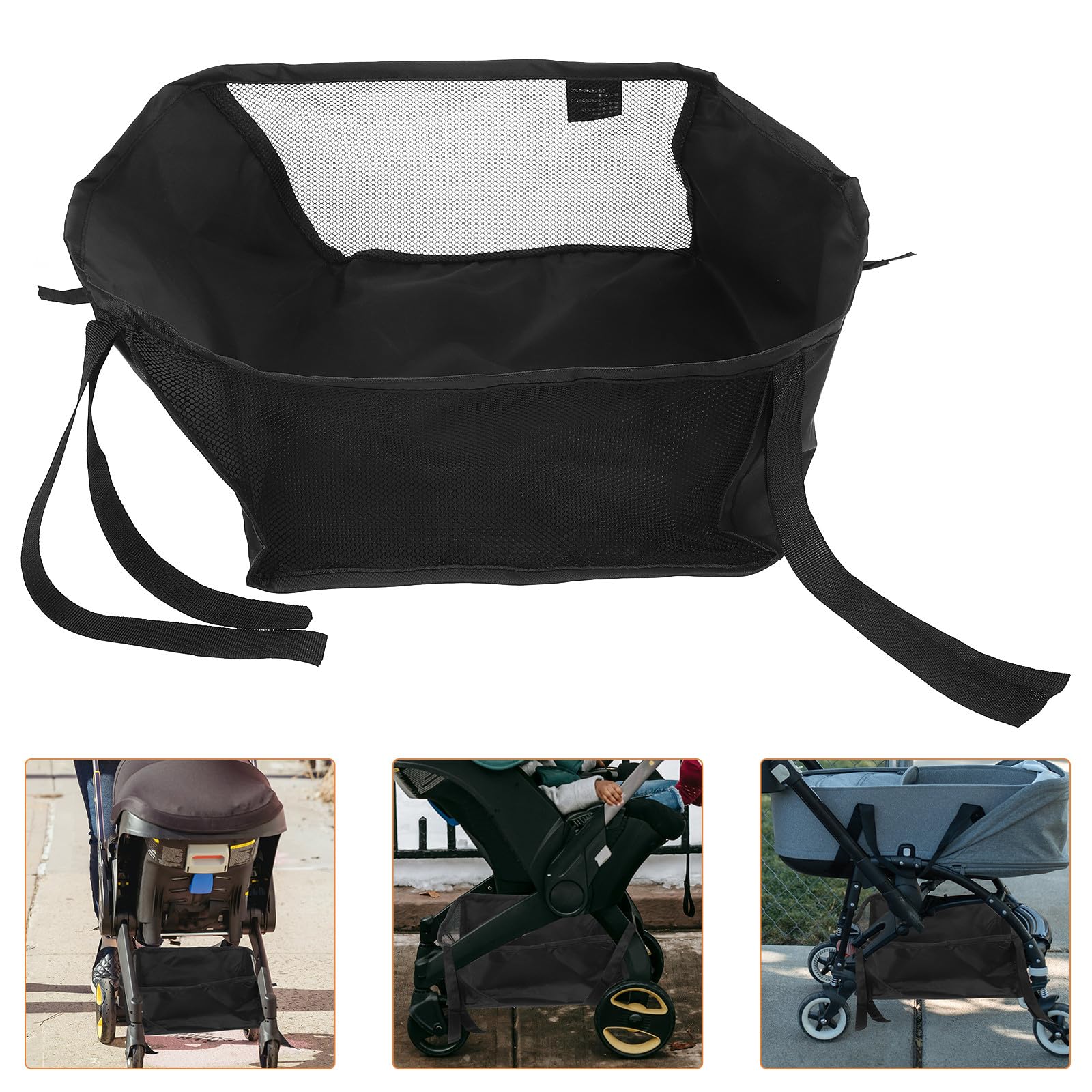SUPVOX Borsa Portaoggetti per Passeggino Oxford Nero, Resistente e Multifunzionale, per Viaggi All'aperto Neogenitori, Cesto Inferiore per Passeggino