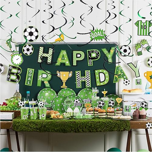 Miniatura 5 de Decoraciones de fiesta de cumpleaños con temática de fútbol, remolinos colgantes de feliz cumpleaños para niños, suministros de fiesta de fútbol