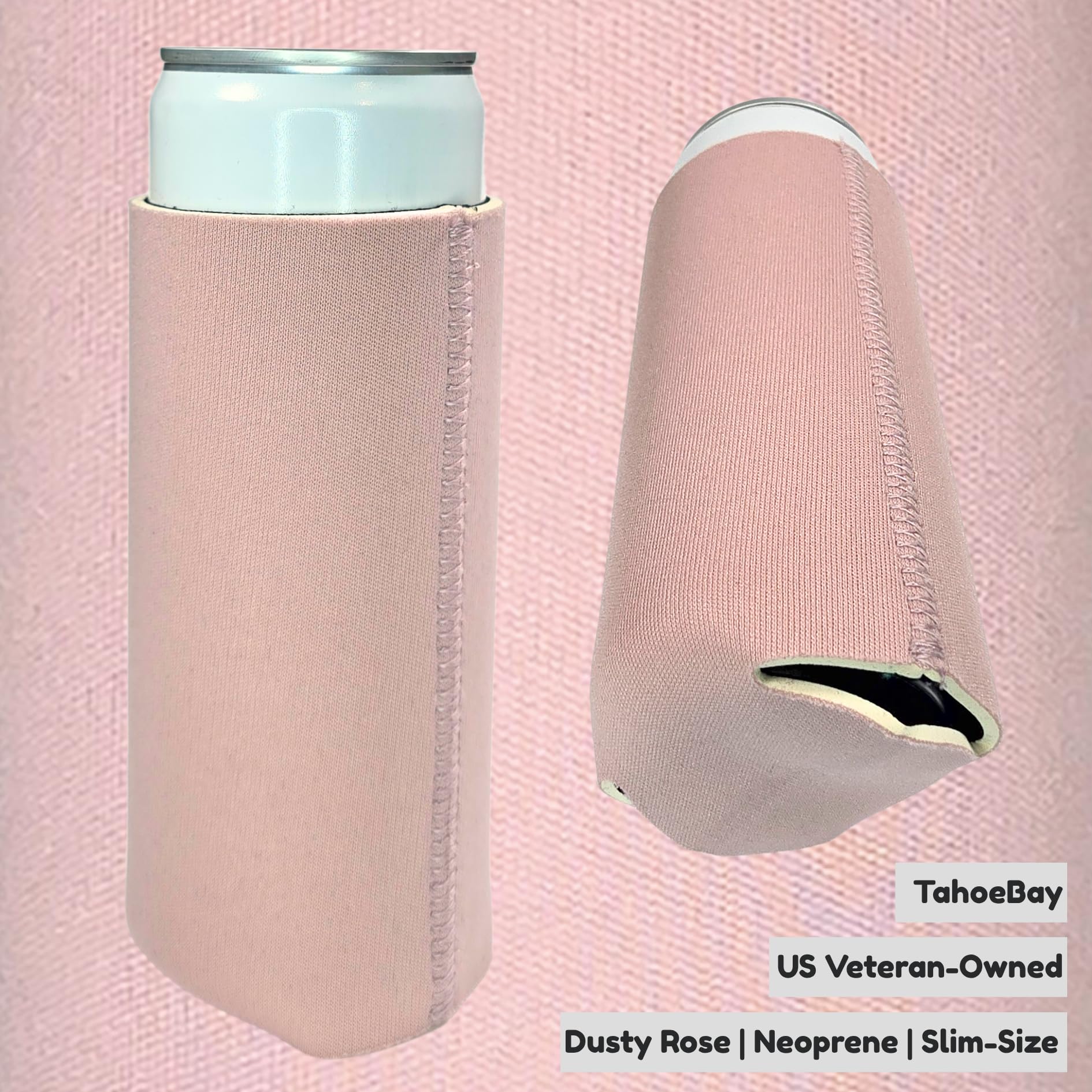 TahoeBay Confezione da 50 manicotti sottili in neoprene per lattine alte e sottili, 350 ml, per sublimazione di bottiglie di birra in vinile, colore bianco e nero, tinta unita (rosa polvere)