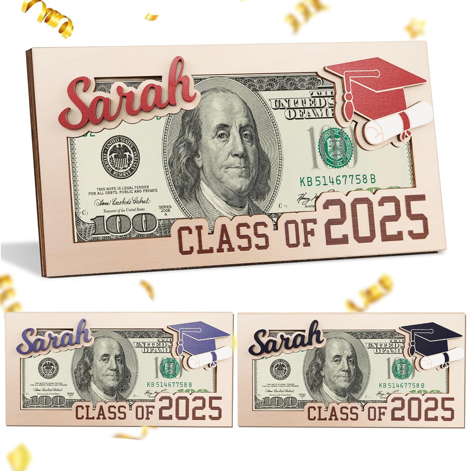 2025 Personalized Graduation Money Holder with Custom Name and Year, Personalized Graduation Gifts, Hanging Double-Layer Cash Holders, Graduations Party Supplies (Style 1) (Style 1) Thumbnail