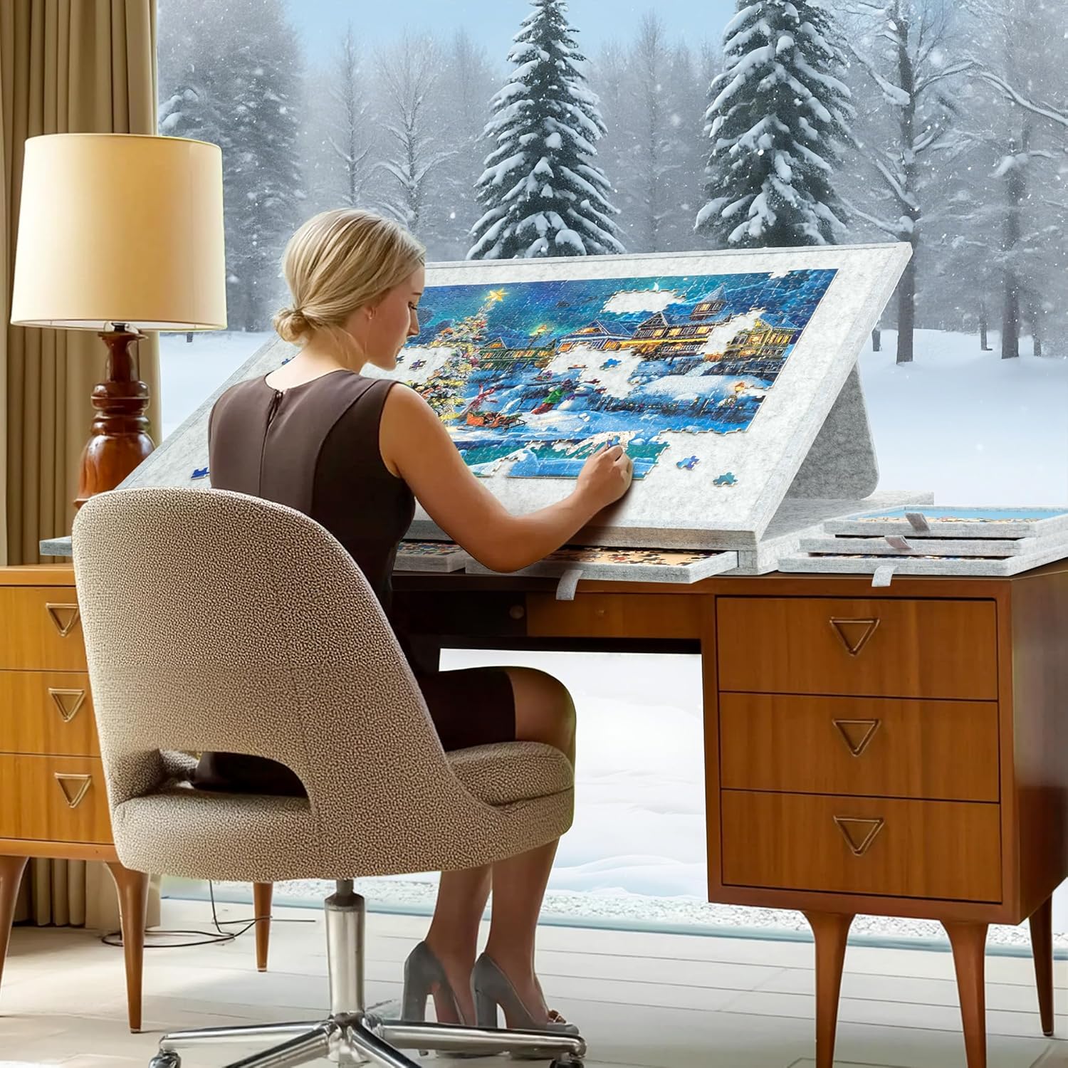 Becko US 1500 Piece Tilting Jigsaw Puzzle Board with 6 Colored Drawers & Cover, Puzzle Table with Storage for Adults, Lightweight & Portable, for Jigsaw Puzzles 1500 Pieces