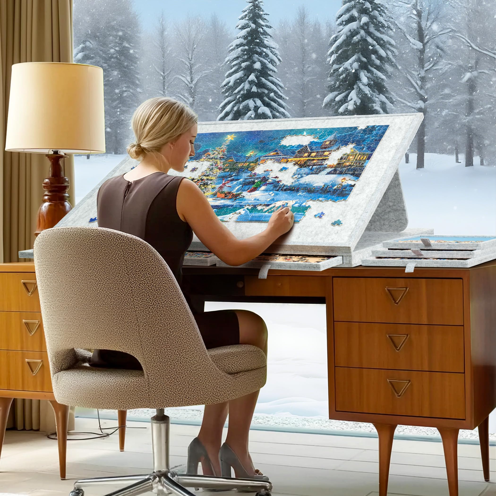 Becko US - Tavolo puzzle inclinabile da 1500 pezzi, con 6 cassetti colorati e copertina, tavolo puzzle con contenitore per adulti, leggero e portatile, per puzzle da 1500 pezzi
