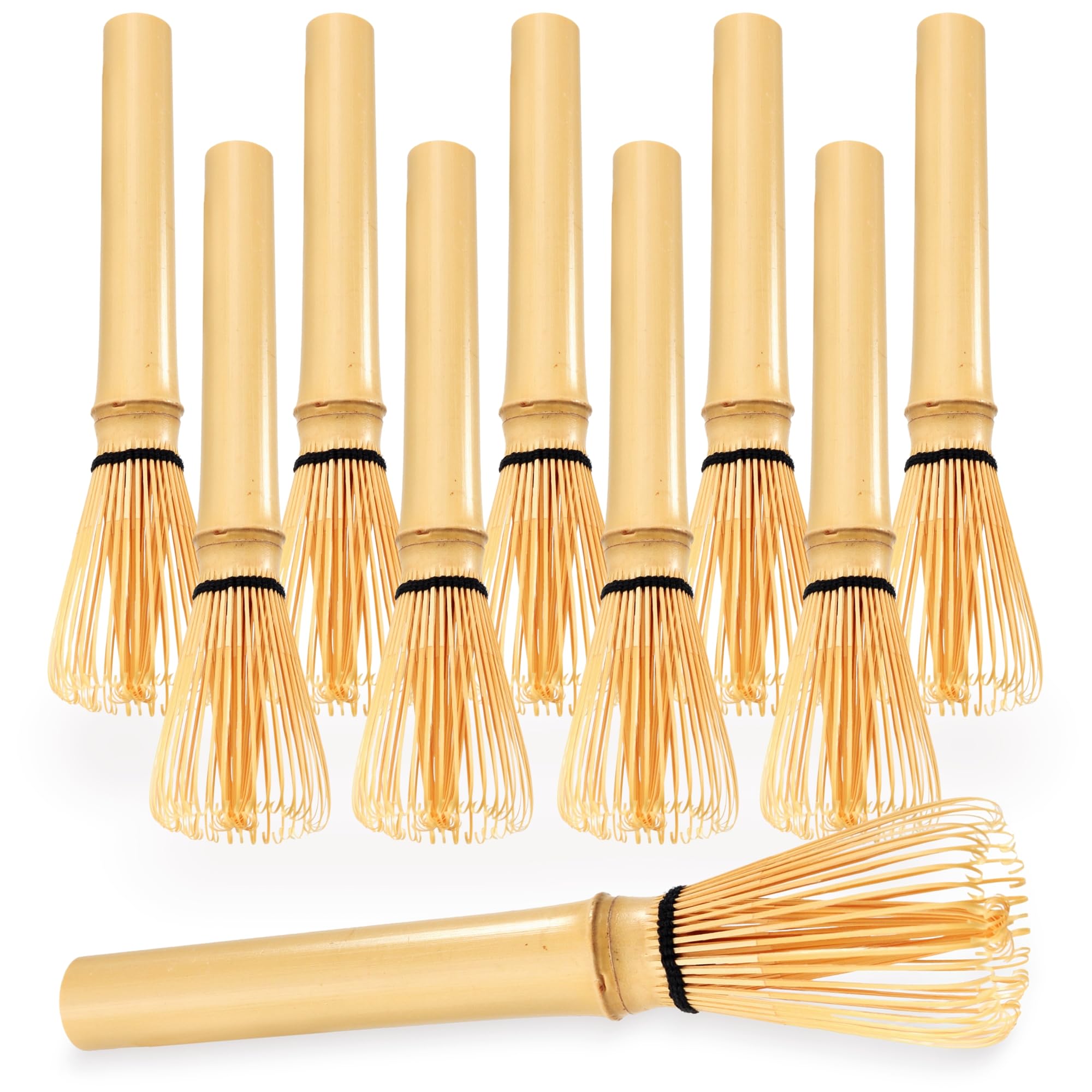 BambooMN Japanese Skinny Matcha Whisk Chasen - Long Handle Traditional Matcha Utensil - Skinny Natural Golden Brown - 10 Pieces