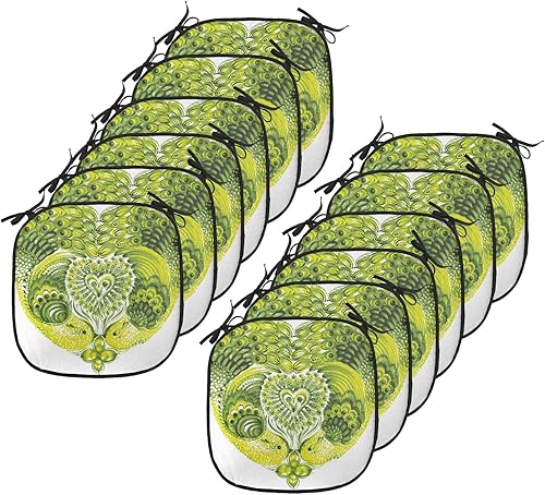 Miniatura 149 de Lunarable Cojín retro para silla, dibujo de chica a la moda en tierra primavera campo margaritas arte, acolchado de asiento para cocina y patio con