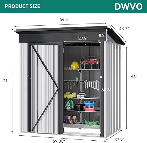 Miniatura 8 de DWVO Cobertizo de almacenamiento al aire libre de 5 x 3 pies, cobertizos de herramientas de metal resistente con puerta con cerradura y ventilación