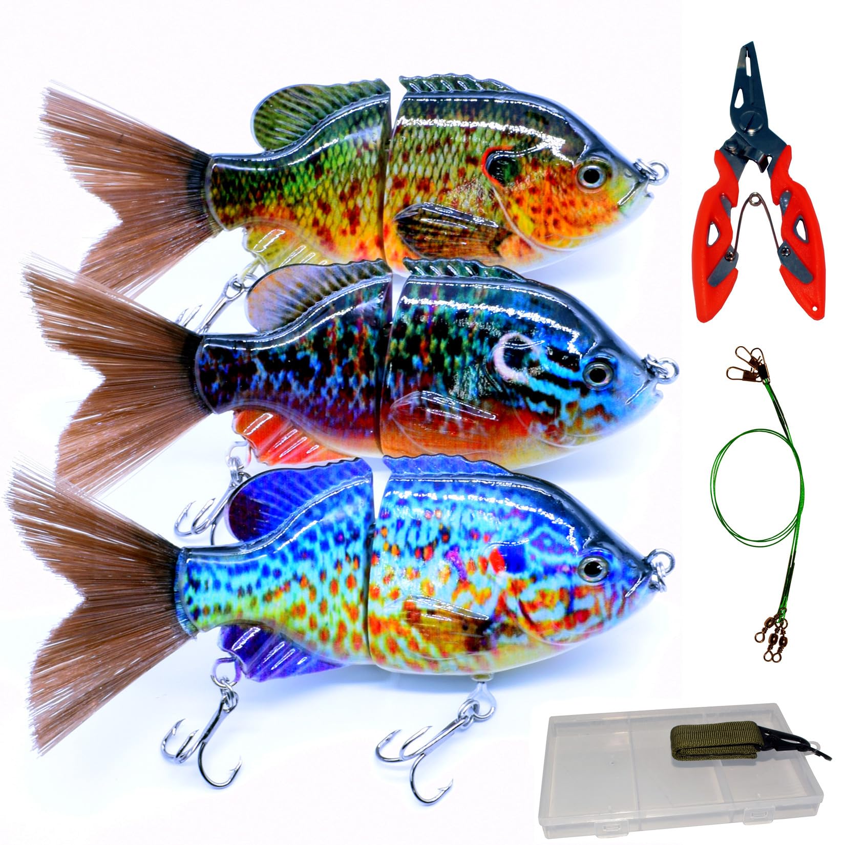Señuelo de pesca Swimbait Crankbait para róbalo, trucha, almizcle, señuelos duros realistas pez sol azul (pez sol, 4.8 pulgadas, 3 piezas, juego A)