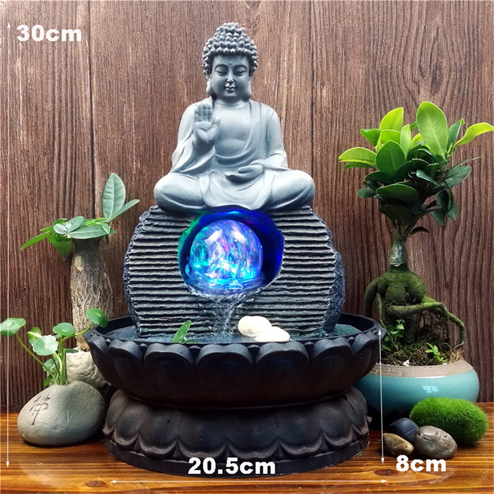 IndoorRelaxation fontanna wodospad ręcznie robiona żywica fontanna zen mnich szczęśliwa feng shui kula LED buddyjska fontanna lotosu ogród mikro krajobraz dekoracje akcesoria domowe fontanny