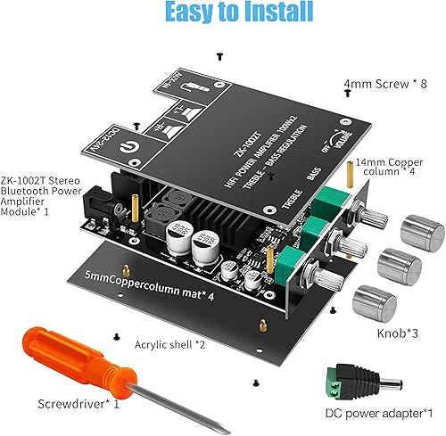 Miniatura 5 de ZK-1002T 100W+100W Bluetooth Amplificador Junta con Control de agudos y graves, Mini placa amplificador de potencia de audio estéreo de 2.0 canales,
