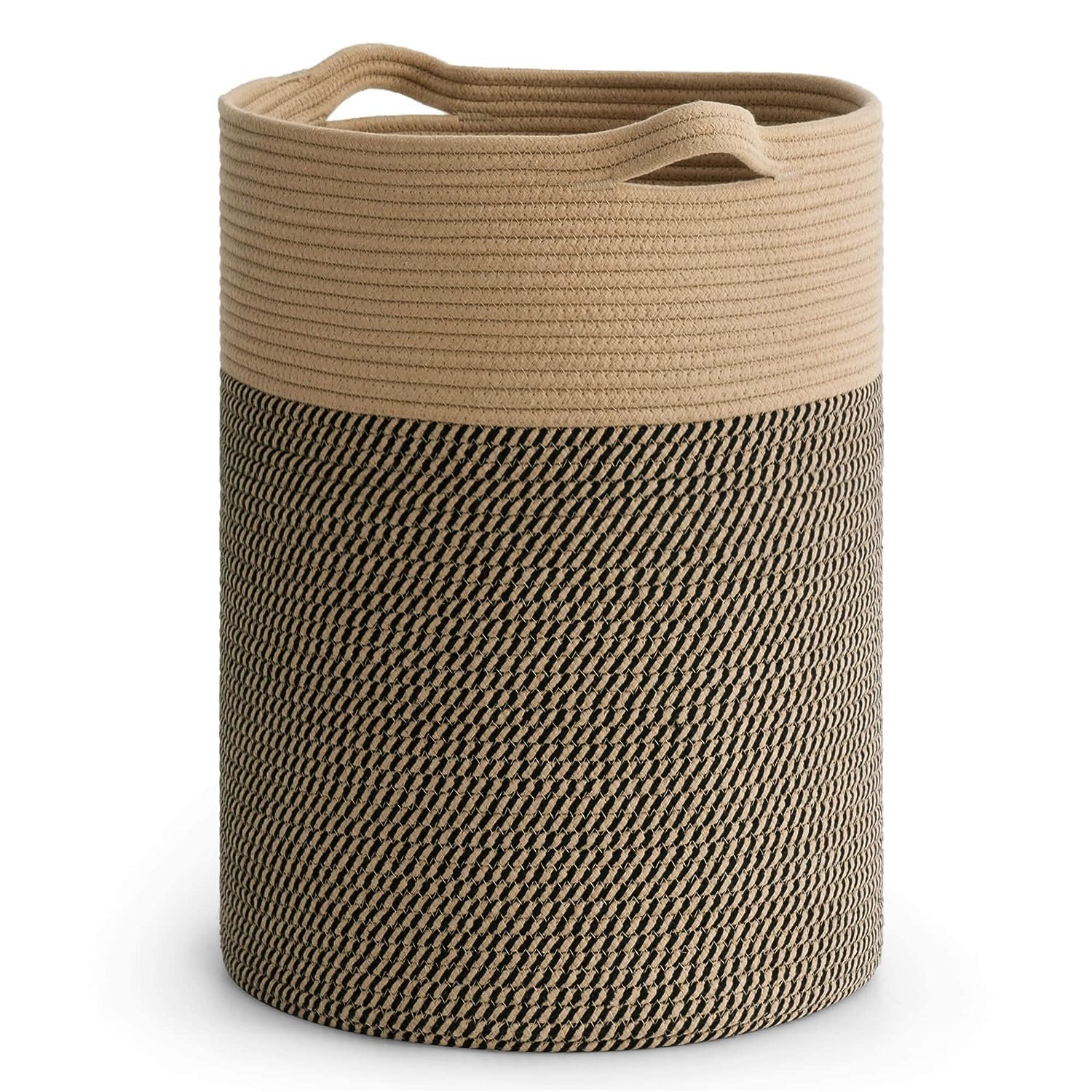 Alby Large Jute Rope Basket - Tall Laundry Basket Hamper for Dirty Clothes Woven Jute Storage Basket for Blanket in Living Room Toy Basket for Nursery Storage, (15 x 20 inch. (Beige Mix))