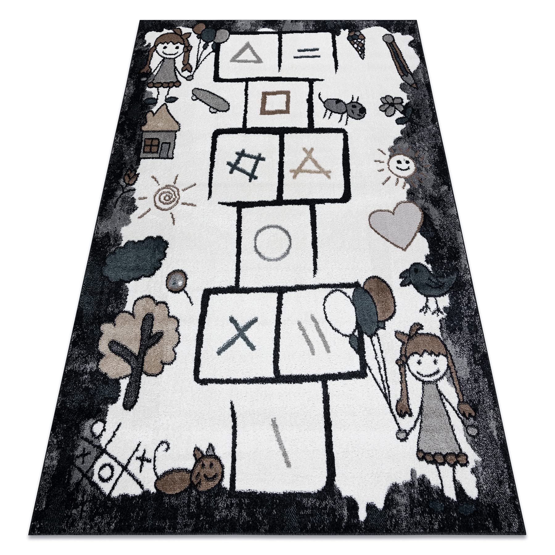 rugsx Tapis pour Enfants Fun Hop Moderne, pour Chambre d'enfant, d'adolescent, Design Original, la marelle, Animaux Noir 120x170 cm