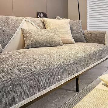 Soft Sofa Cover Universal Non-Slip Sofa Slipcovers, Chenille Fabric Couch Covers Washable Sofa Seat Cushion Covers Sofa Furniture Protectors for Dogs Pets Cats,Light Grey,70x120cm