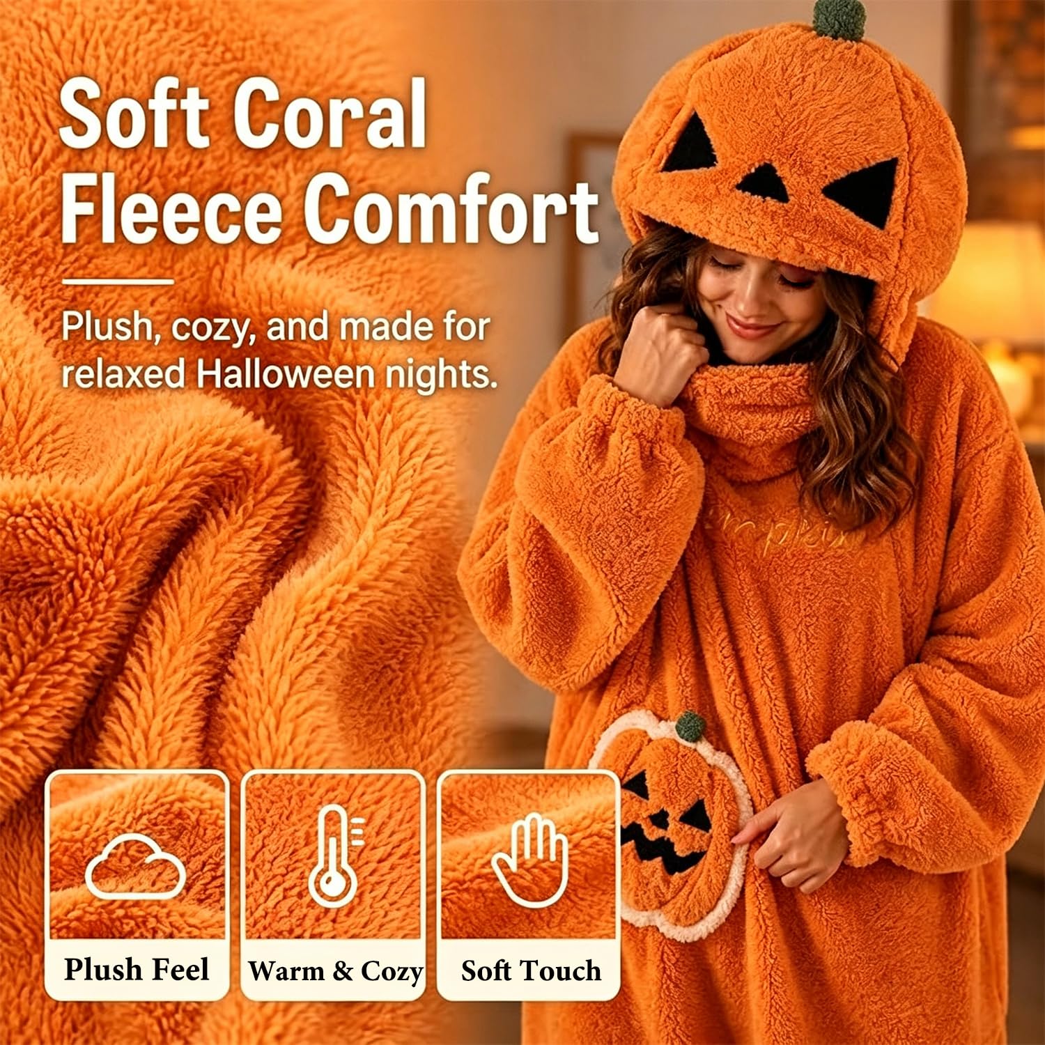 STOAT Onesie. Halloween weiches Kürbis-Kostüm M:150-160cm, L:160-170cm, XL:165-175cm für Damen & Herren, atmungsaktiv, Fleece-Overall, Unisex, ideal für Karneval & Mottopartys.