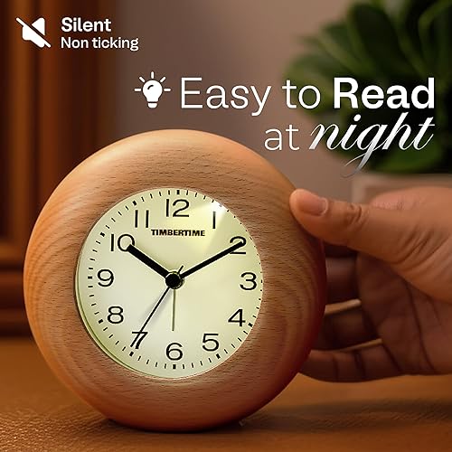 Miniatura 4 de Reloj despertador de mesa pequeño y moderno, de madera real, que brilla en la oscuridad, silencioso, 5 x 5, ligero, sin tictac, funciona con pilas