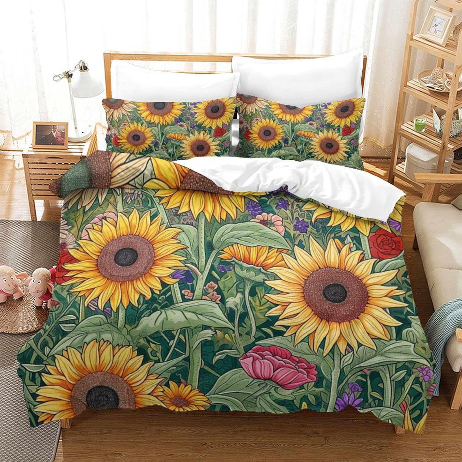 Ensemble de literie Tournesol 3D de qualité supérieure en microfibre douce 260x220 cm