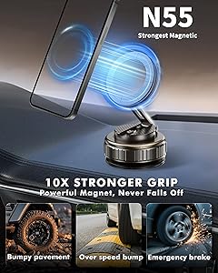 Vacuum Magnetic Phone Holder for Car, 360 Premium Aerospace-Grade Alloy Reinforced, 108LBS Strongest Suction Cup 2400gf Strongest Magnetic Phone Holder for Car, for iPhone& All Smartphone Magsafe