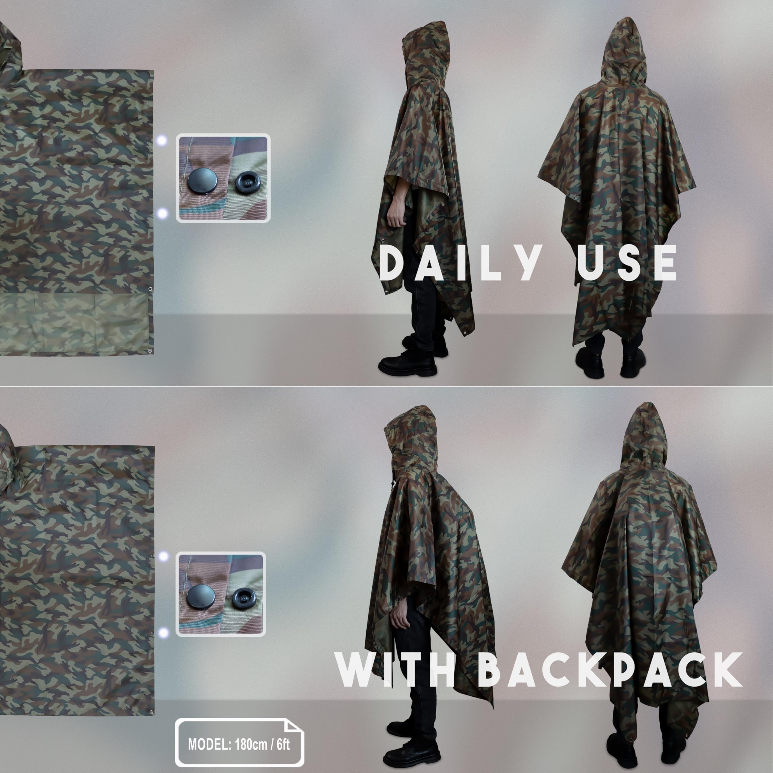 Poncho Impermeable 3 en 1 Multiusos Ligero Secado Rápido para Lluvia Hombre Mujer