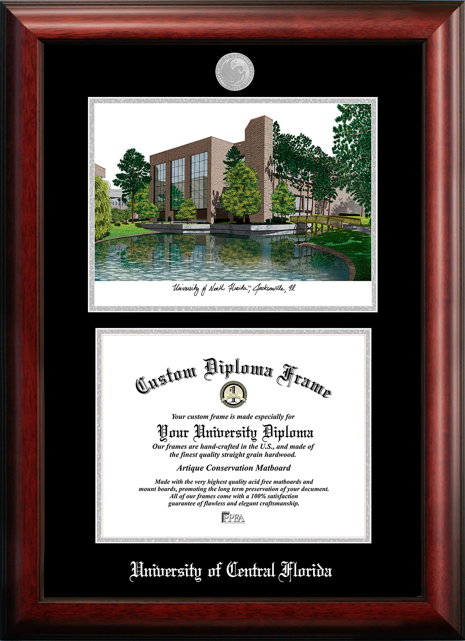 Campus Images NCAA Central Florida Golden Knights Unisex Silver Medallion Frame University of Central Florida 11w x 8.5h Silver Embossed Diploma Frame Lithograph, Brown, One Size