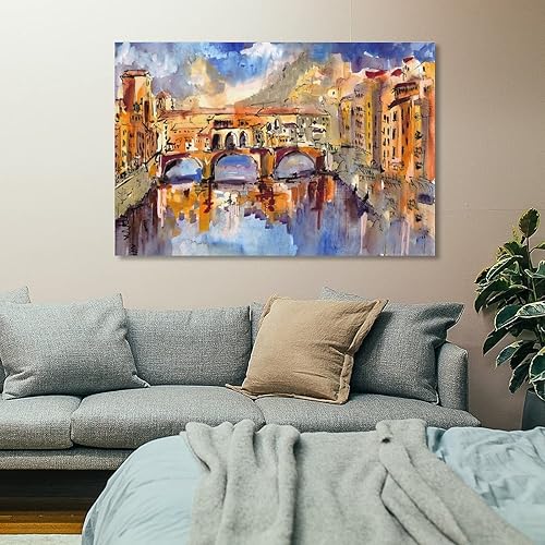 Miniatura 7 de MLXFCGA Póster de paisaje de acuarela con puente antiguo en Florencia, Italia, pinturas artísticas para pared, decoración de pared, decoración del