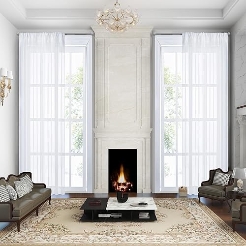 Hofamplly Cortinas traslúcidas blancas extralargas de 120 pulgadas de largo filtrante de luz con bolsillo para barra, cortinas para sala de estar