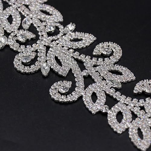 Miniatura 10 de Jerler Apliques de diamantes de imitación dorados, elegantes parches de diamantes de imitación de cristal para coser en vestido de novia, ideal para