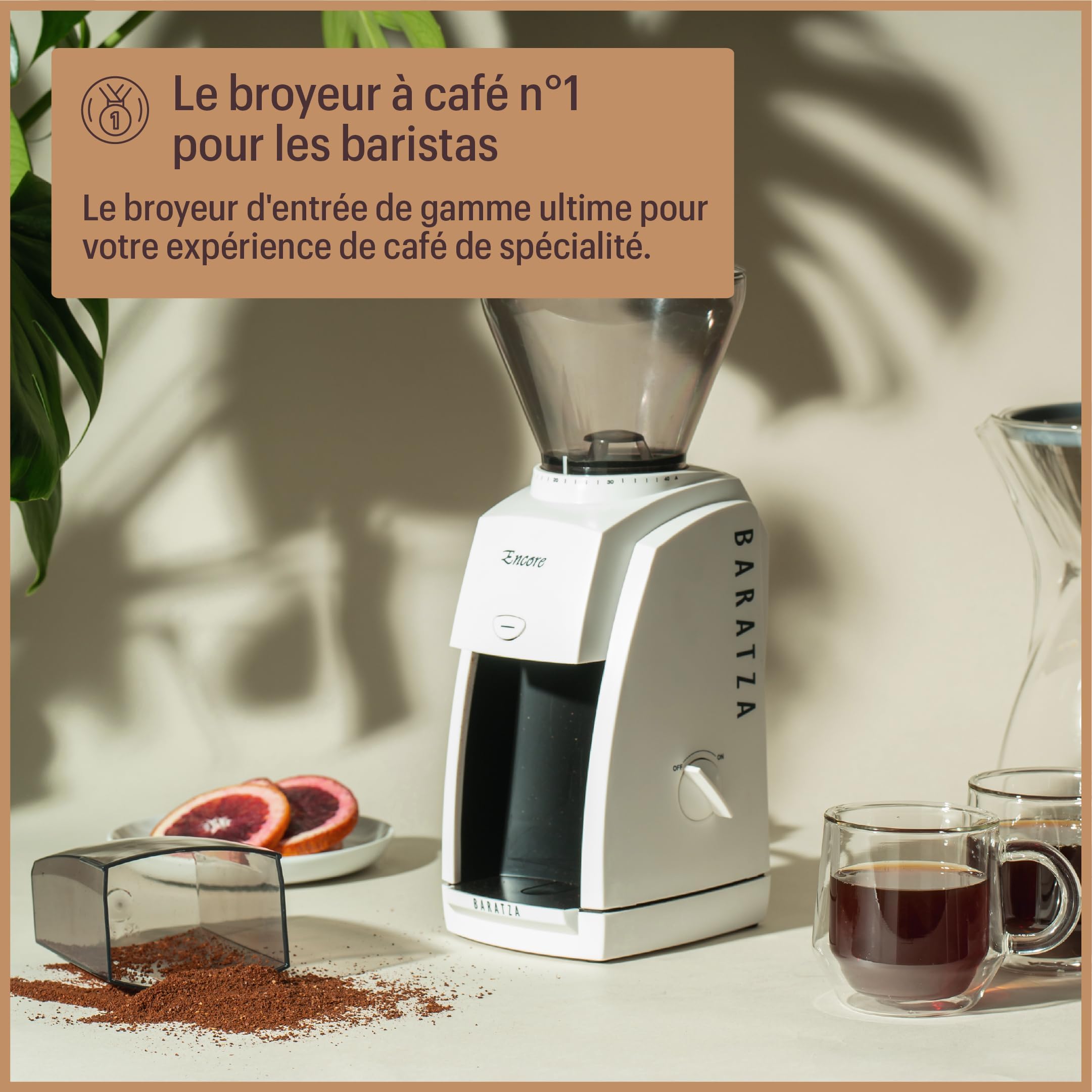 Baratza - Moulin à café Encore 230V - Moulin électrique - 40 Réglages de Mouture Individuels, Broyeur Cafe Grain, Accessoires pour Barista - Blanc