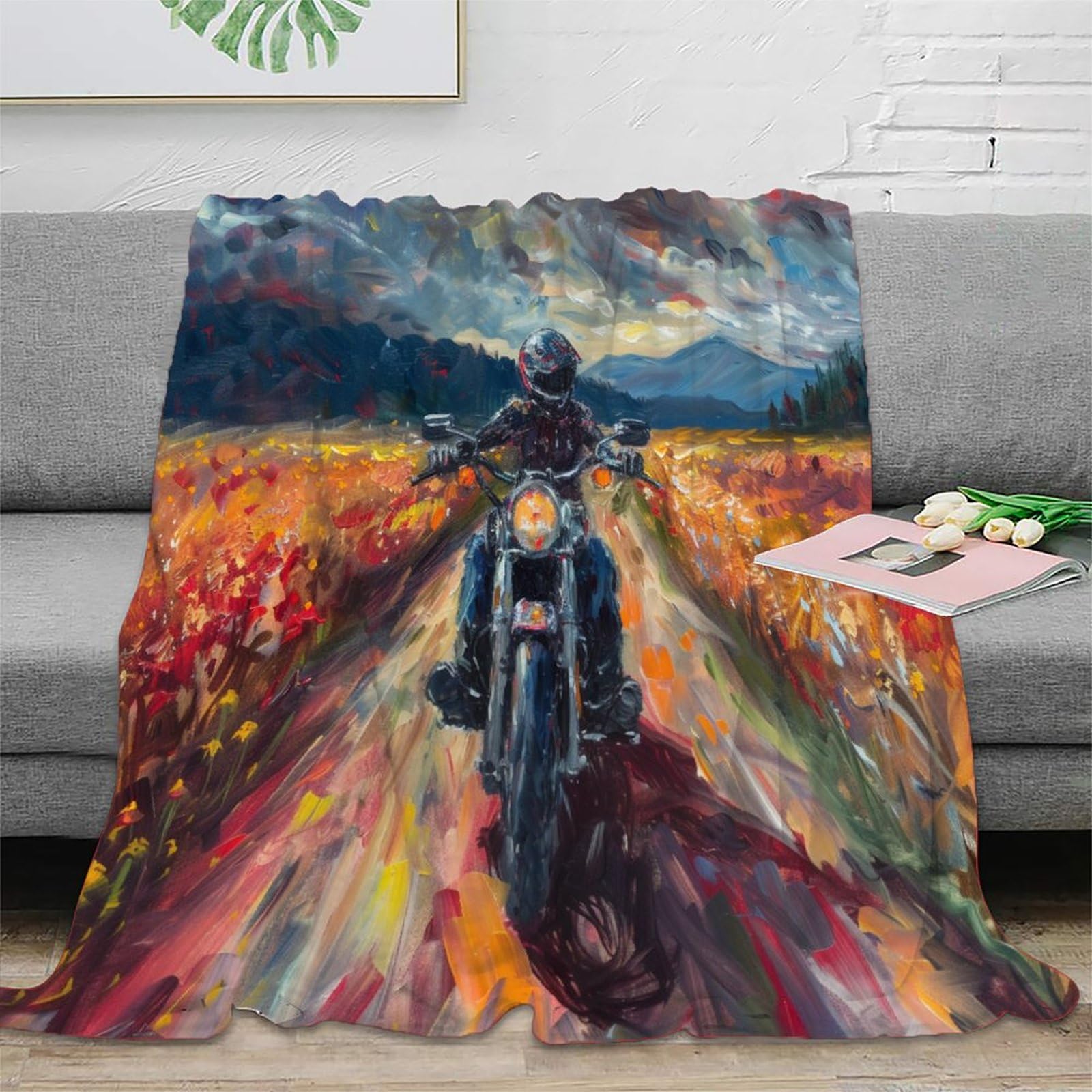 3D Printed Cross-country Motorcycle Throw Blanket Soft And Warm Super Soft Cozy Fuzzy Warm Throws with Anti-wrinkle/anti-tarnishing Lightweight for Home Couch Bed Sofa Cozy Warm 80x90inch(200x230cm)