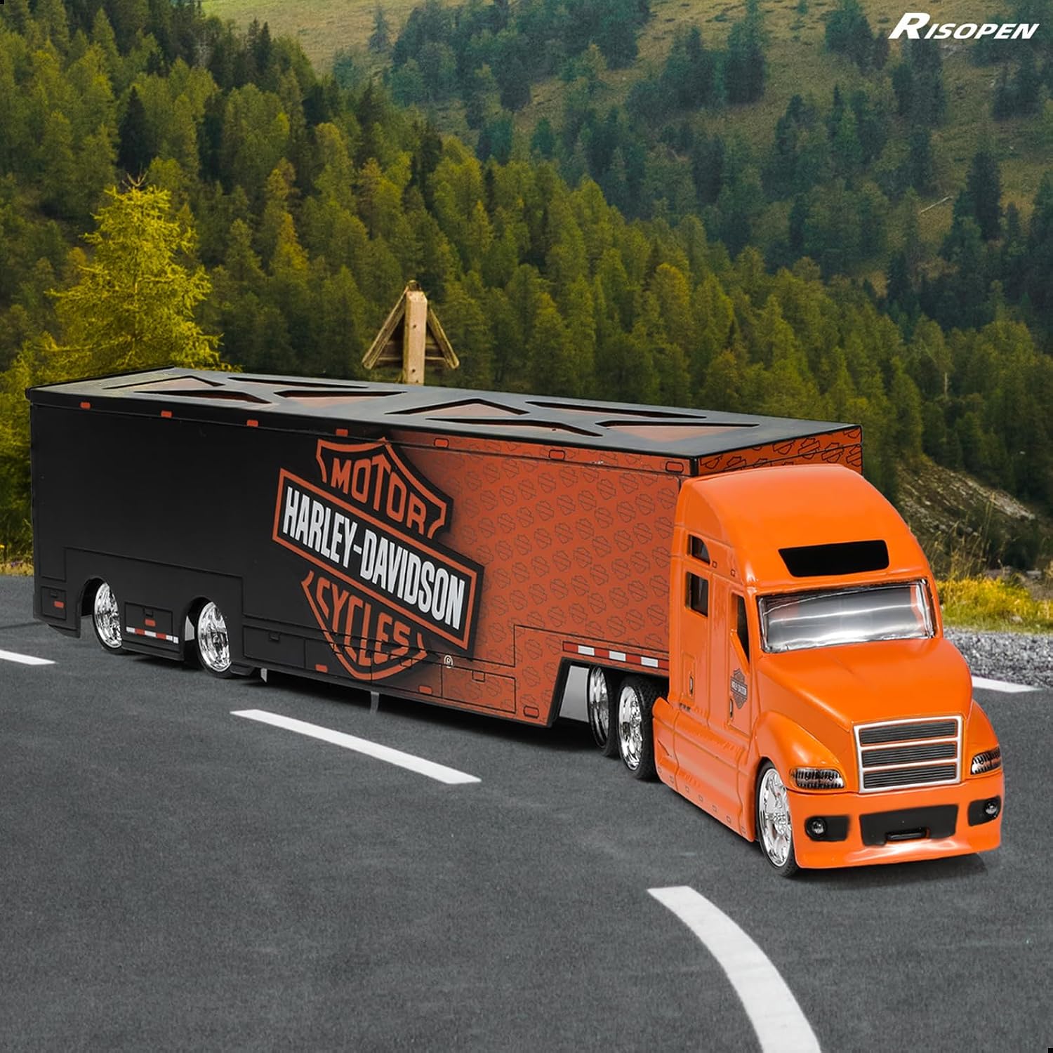 Compatible for Harley Davidson Semi Truck Toy with Trailer, 1/64 Scale Alloy Metal Diecast Heavy Semi Truck Trailer Toy Model,Diecast Tow Traktor Gift for Boy Adult Car Collector