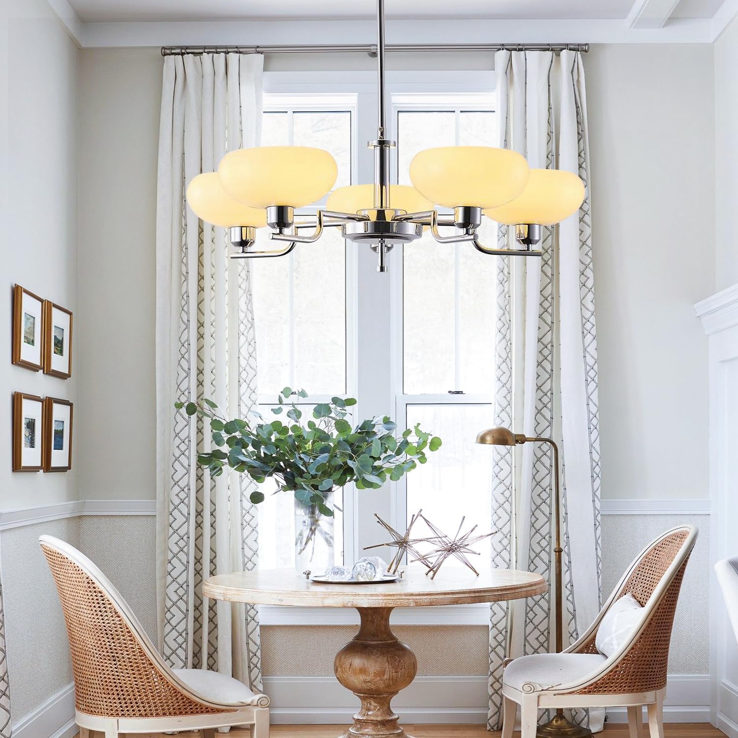 BOKT Industrial Style 5-Light Chandelier Chrome Mid Century Open Glass Chandelier Adjustable Ceiling Hanging Light Metal Farmhouse Rustic Large Chandelier for Dining Room Living Room Bedroom