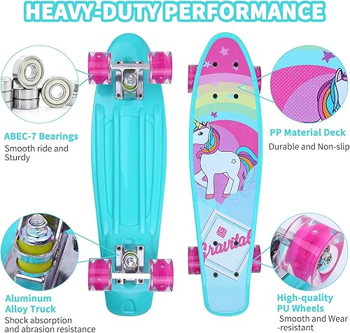 Miniatura 52 de Patinetas, 22" Patineta Completa, Mini Cruiser Skateboard para Niños Niñas Adolescentes Principiantes con Coloridas Ruedas Intermitentes Herramienta